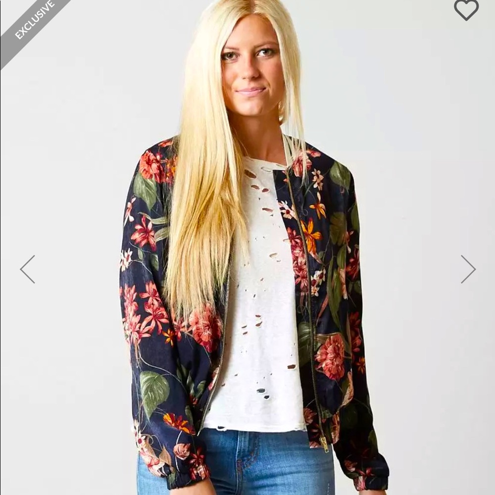 Navy Floral Silk Bomber Jacket Gimmicks by BKE